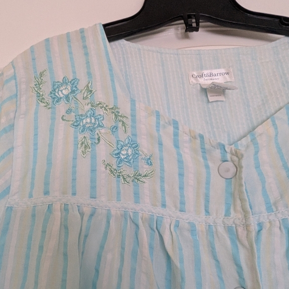 Vintage Croft And Barrow GreenBlue Striped Button-Up Nightiewith Embroidery 1x - Picture 6 of 9